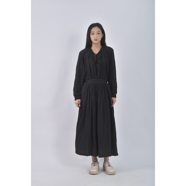 (S) wooden clothes抓皺傘擺黑色洋裝二手衣, , large