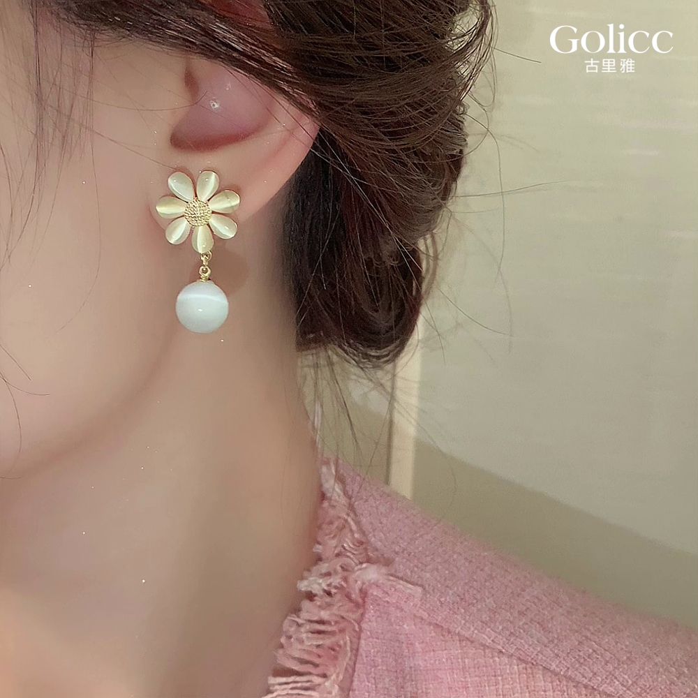 【Gulicc 】古莉可 耳環 眼石花朵吊墜, , large