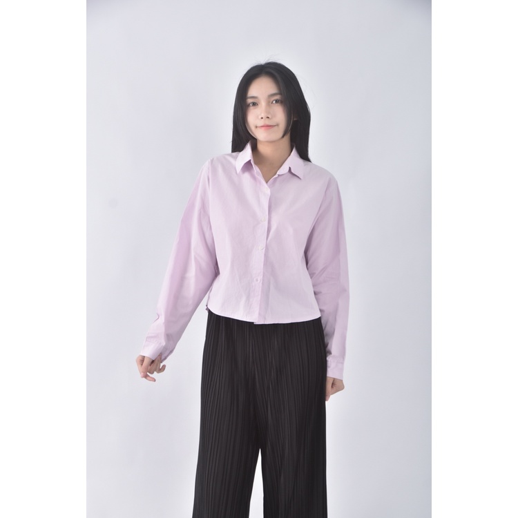 (S) chemi韓牌質感修身短版粉色襯衫上衣二手衣, , large