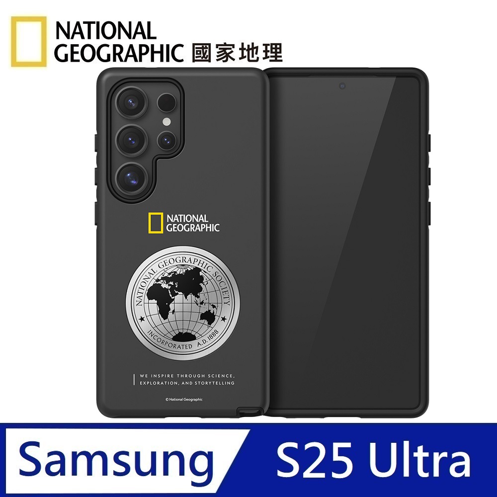 National Geographic National Geographic Metal Deco Earth Badge Anti-fall Protective Shell Mobile Phone Case Applicable to Galaxy S25 Ultra - Black 