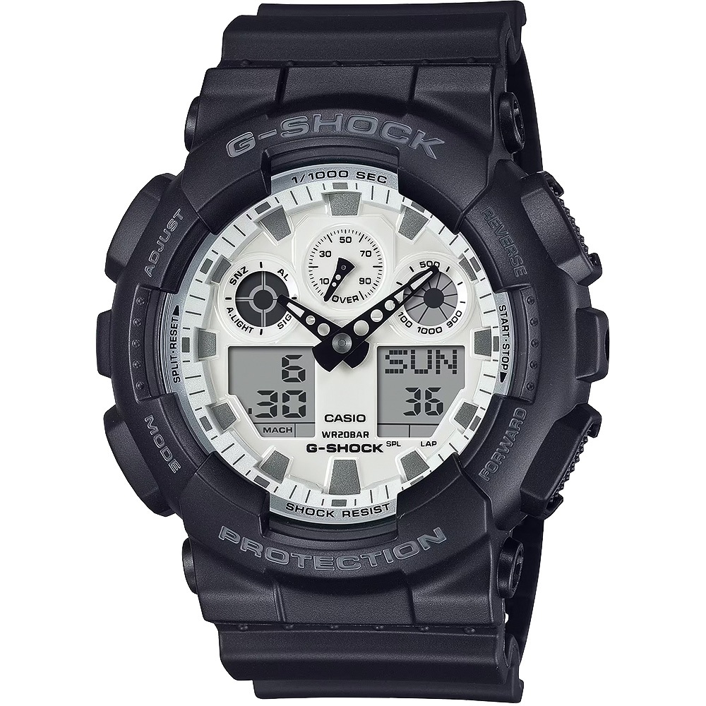 CASIO 卡西歐 G-SHOCK 黑白經典雙顯手錶 GA-100WD-1A, , large
