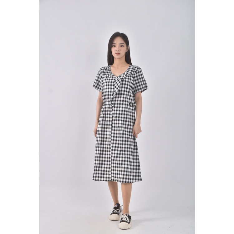 (S) osan格紋黑色洋裝二手衣, , large