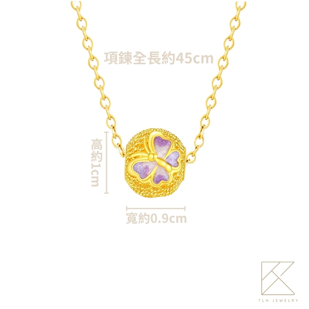 【TLH】黃金墜轉運珠項鍊 純金999 多選 花蝶錦繡 約重0.15錢±0.03 (顏色隨機), , large