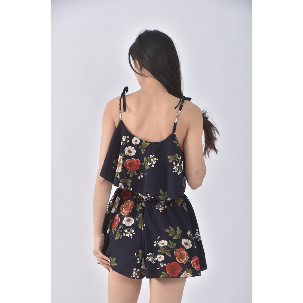 (L) girl s monday高腰質感吊帶印花藍色連身裝二手衣, , large