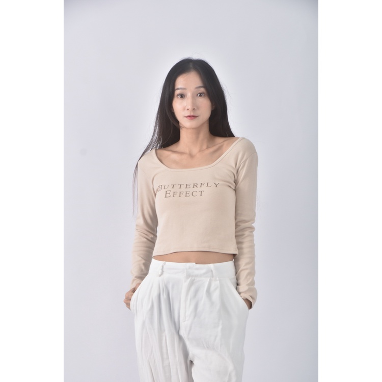 (XS（含）以下) luck修身短版方領杏色長袖上衣二手衣