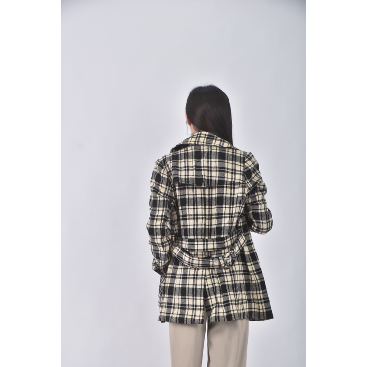 (S) nice claup co ltd質感格紋黑色綁帶外套二手衣, , large