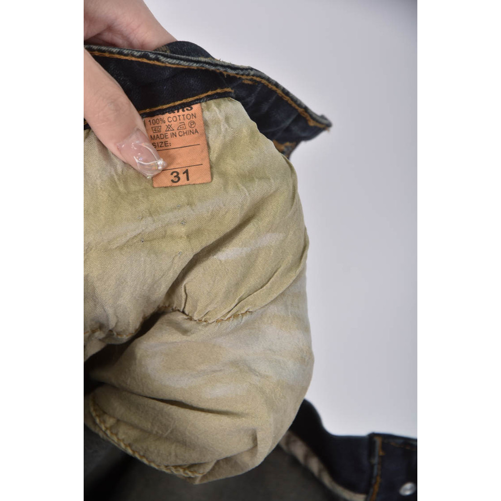 (L) 高腰丹寧牛仔棉質純棉復古藍色長褲二手衣, , large