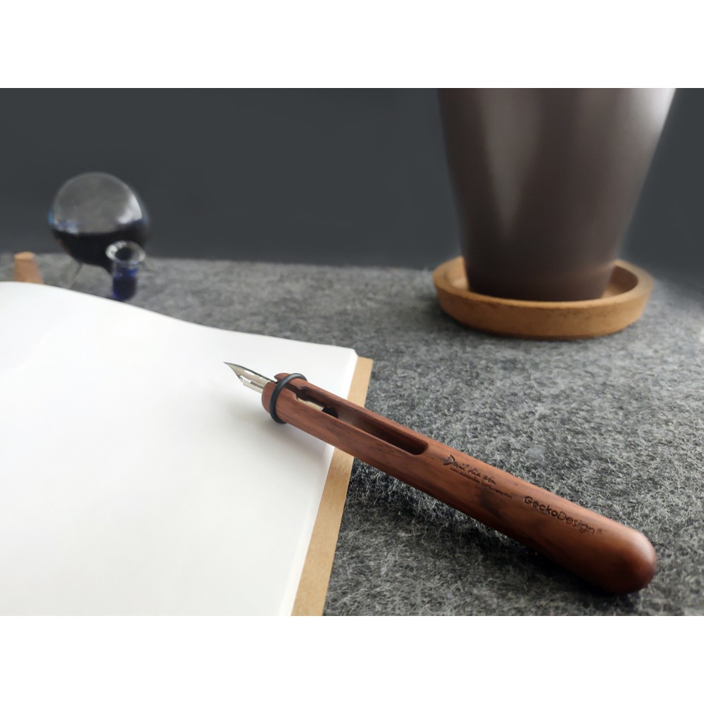 GeckoDesign 和諧之筆(紫光檀) x 默契墨水瓶(圓) 手工製文具組, , large