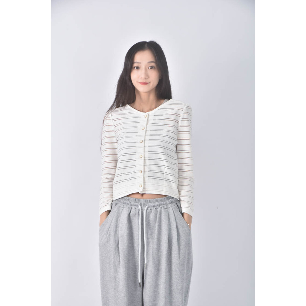 (S) royal party質感條紋白色長袖上衣二手衣, , large