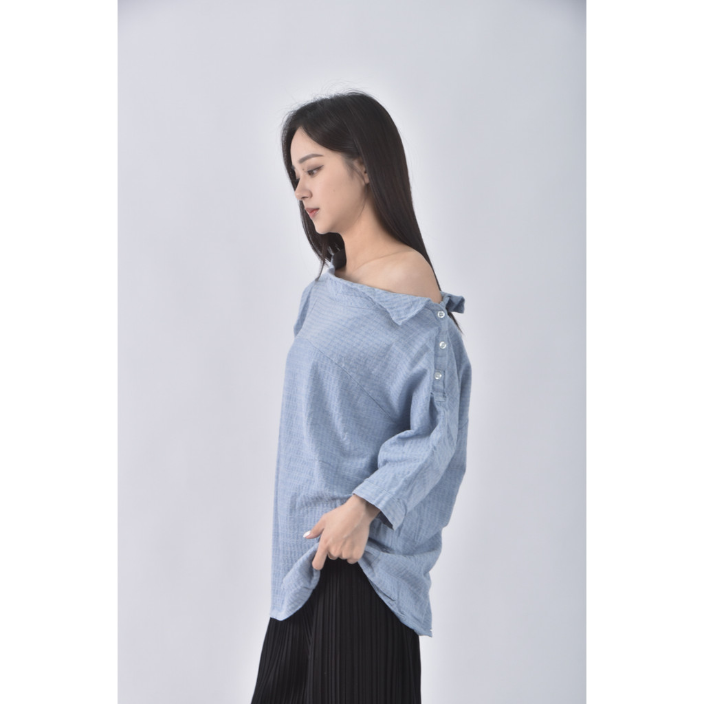 (XL) xiaoweilongxue棉質純棉藍色長袖上衣二手衣, , large