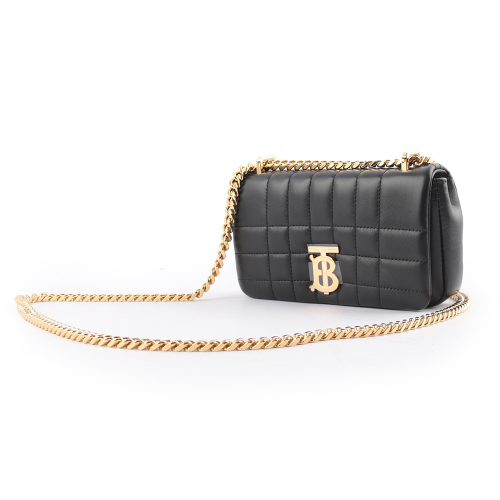 BURBERRY Lola 小羊皮縫線設計迷你翻蓋鍊包/黑色, , large