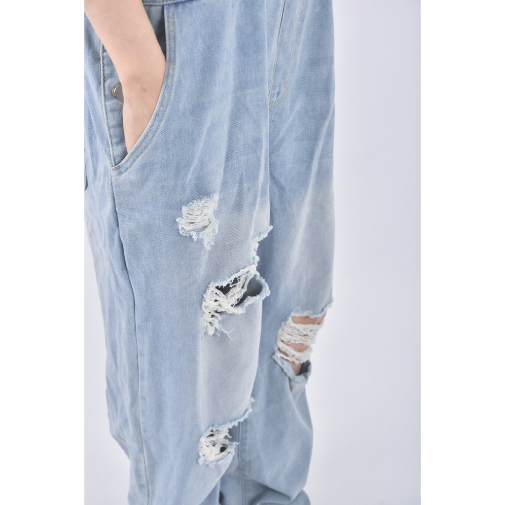 (4XL（含）以上) shein高腰丹寧牛仔吊帶藍色長褲二手衣, , large
