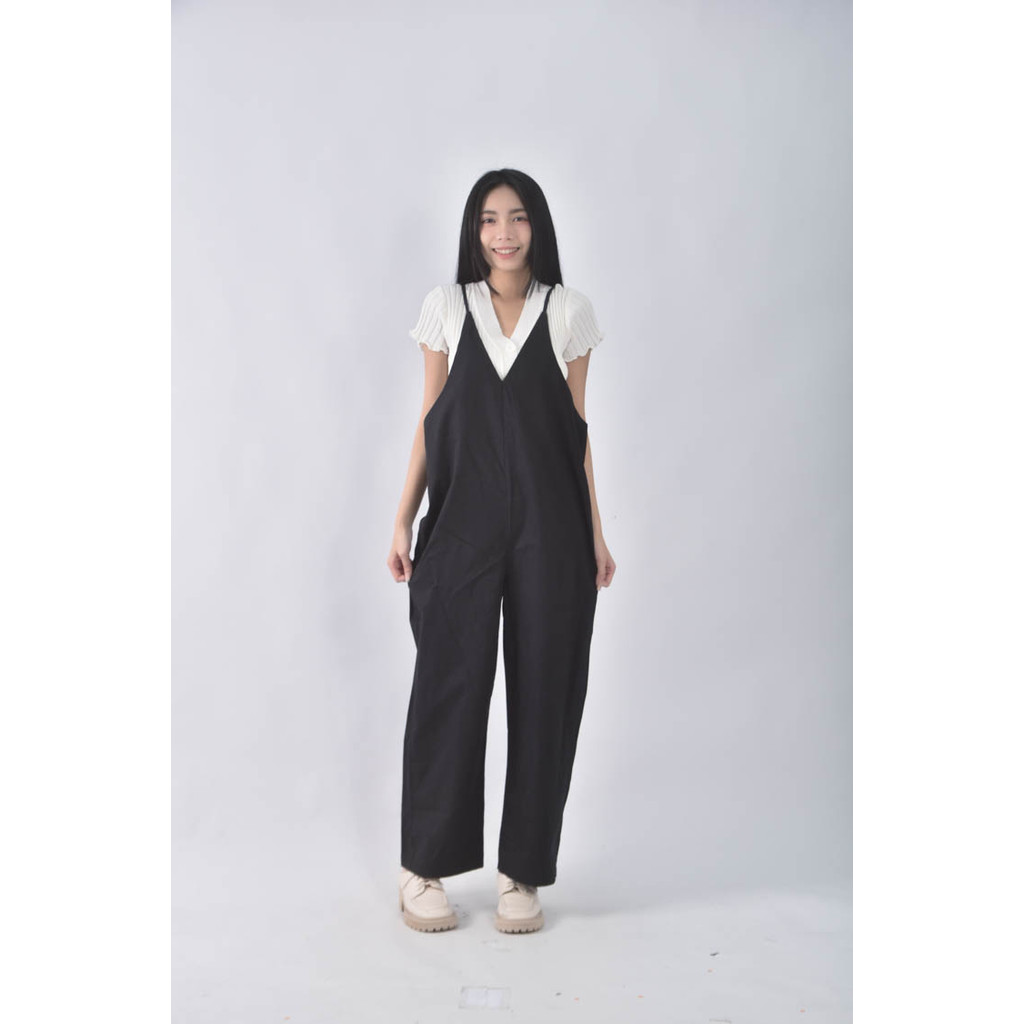 (4XL（含）以上) aiyishangfushi吊帶寬鬆黑色長褲二手衣, , large