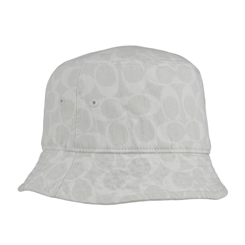 COACH 滿版CC Logo 皮標細節棉質牛仔漁夫帽/白色, , large