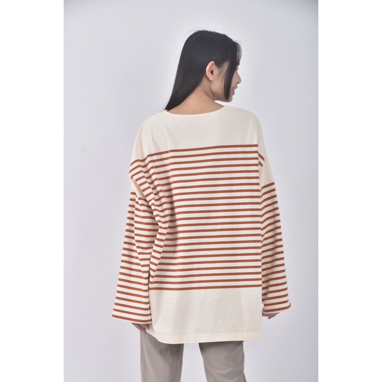 (F) discoat條紋橘色長袖上衣二手衣, , large