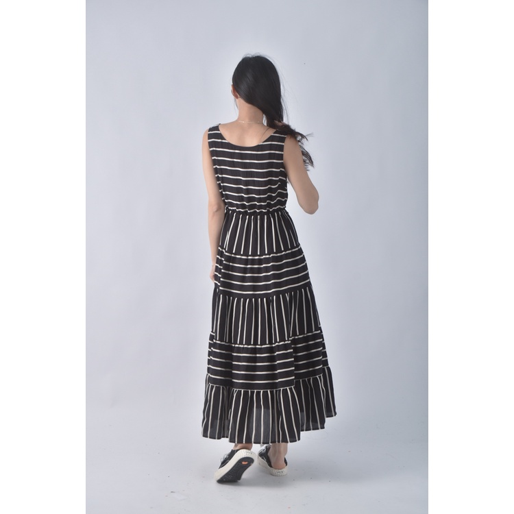 (S) 12twelve agenda條紋無袖黑色洋裝二手衣, , large