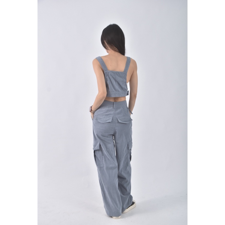 (S) 【安于晴Charlene私服】cider高腰質感吊帶兩件式藍色長褲二手衣, , large