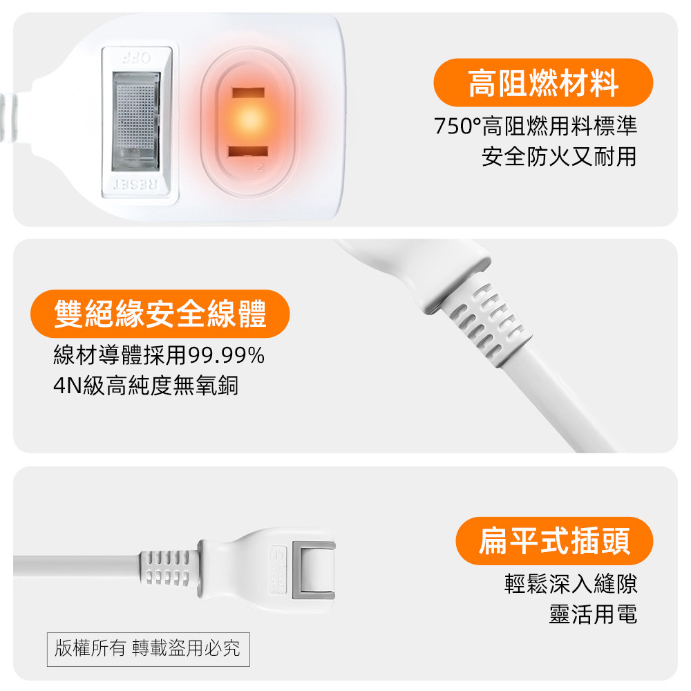 實用牌1開2插6尺2P延長線 1.8公尺  PNA212-6 防火PC材質 獨立開關設計 節能又安全, , large