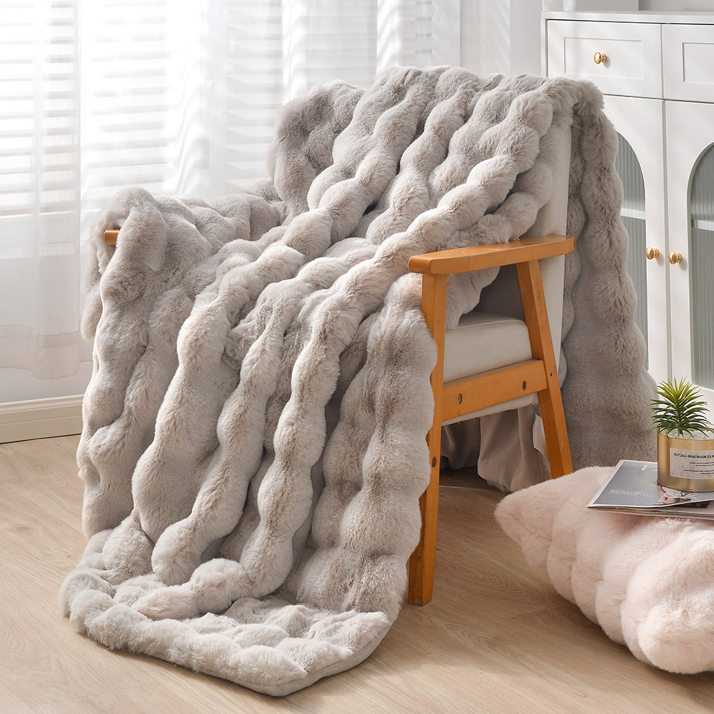 [LY SHIN BEDDING] Betrise Gray | Prague imitation rabbit plush fur blanket (large size 180x210cm), , large