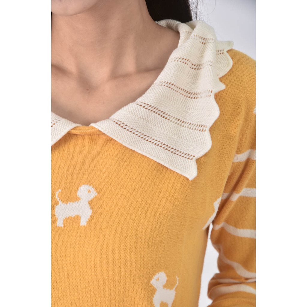 (S) ring棉質小狗黃色長袖上衣二手衣, , large