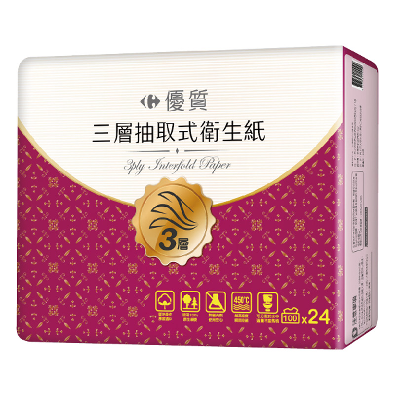 家樂福優質三層抽取式衛生紙, , large