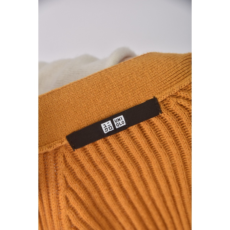 (S) uniqlo質感羊毛棉質V領黃色外套二手衣, , large