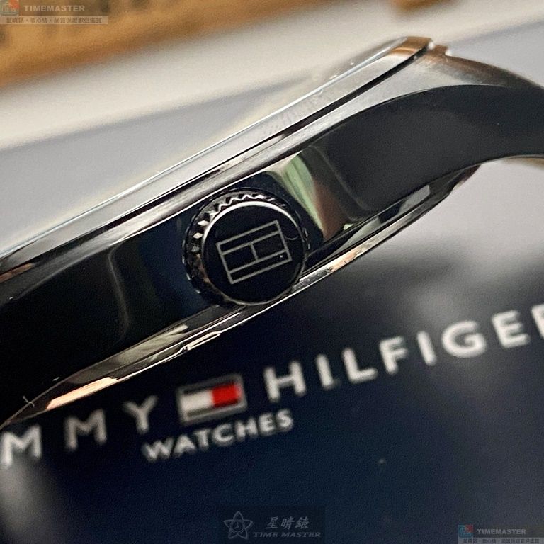 [星晴錶業]TommyHilfiger手錶,44mm,TH00033米黃色錶面黑錶殼咖啡色真皮皮革錶帶款, , large