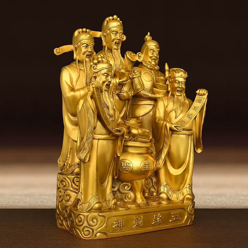 【Brass-Look Five-Way Wealth Gods Figurine】Treasure Gathering, Maximum Wealth, Feng Shui Enhancement, Positive Energy, Perfect for Gifts, Personal Use, Store Display, and Business Prosperity, , large