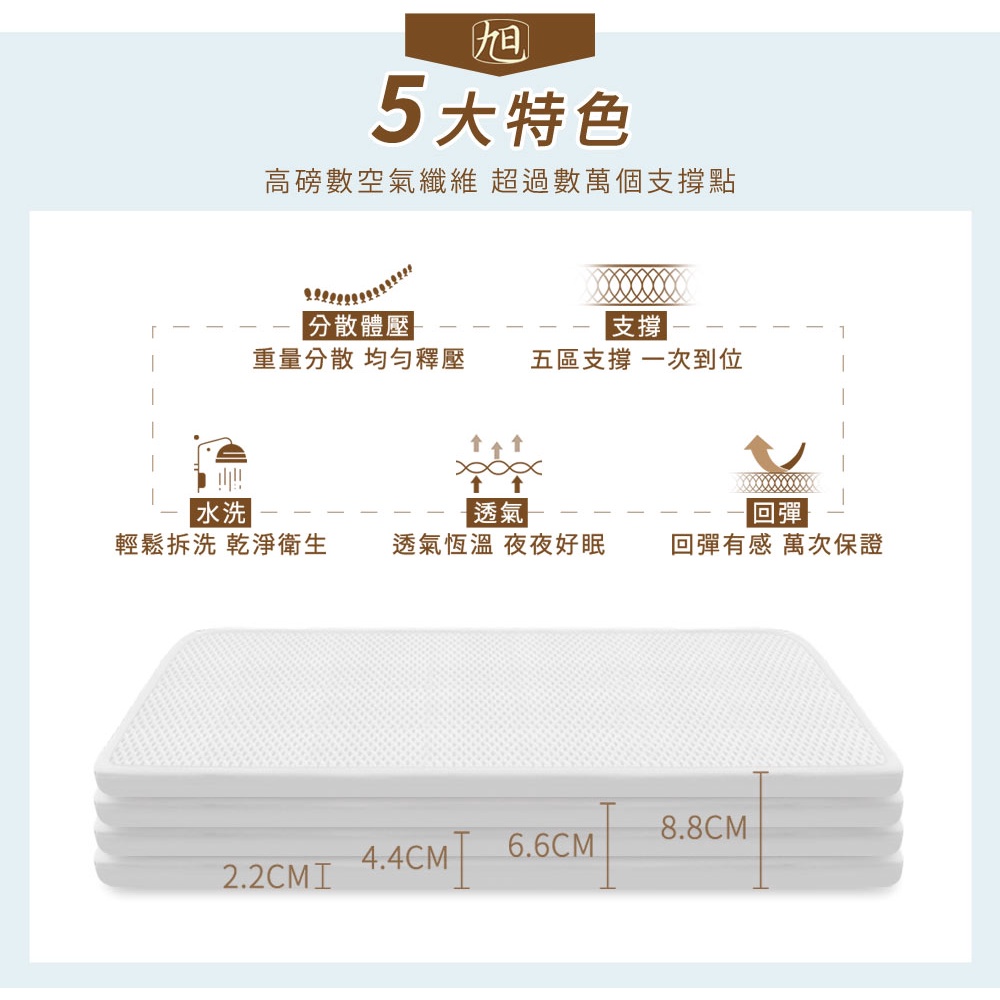 【日本旭川】AIRFit氧活力夏綠蒂涼感8.8cm空氣床墊 伊正推薦 強力支撐加高 可水洗 6D透氣循環 涼墊, , large