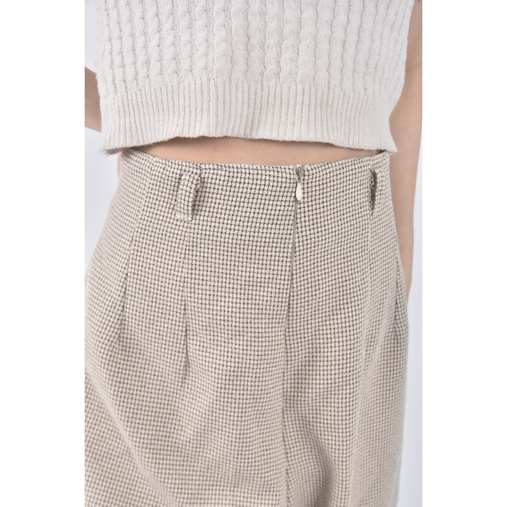 (M) 卡帛高腰質感格紋杏色長褲二手衣, , large