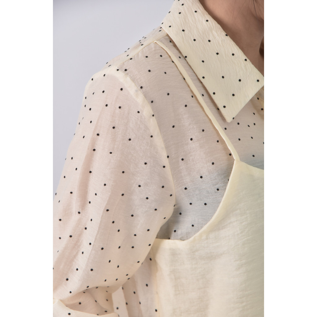 (M) blowing點點透膚黃色長袖上衣二手衣, , large