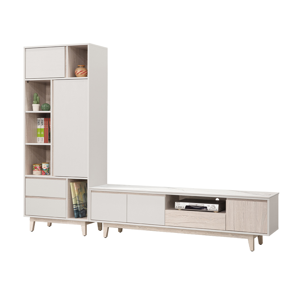 【唯熙傢俱】紀薇橡木雙色8.7尺L型岩板電視櫃, , large