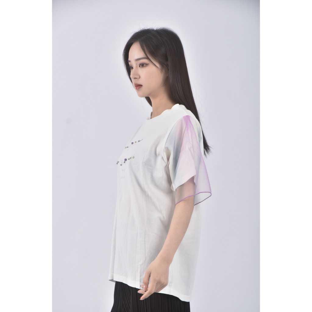 (L) sunday morning彩色白色短袖上衣二手衣, , large