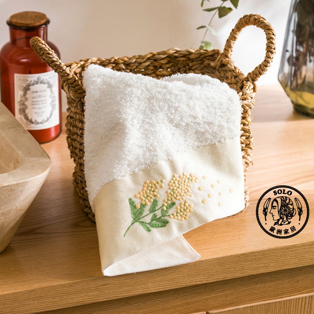 【SOLO Vintage】LCW Home 50x80cm Spring Mimosa Embroidery Towel 100% Cotton Super Absorbent Made in Turkey