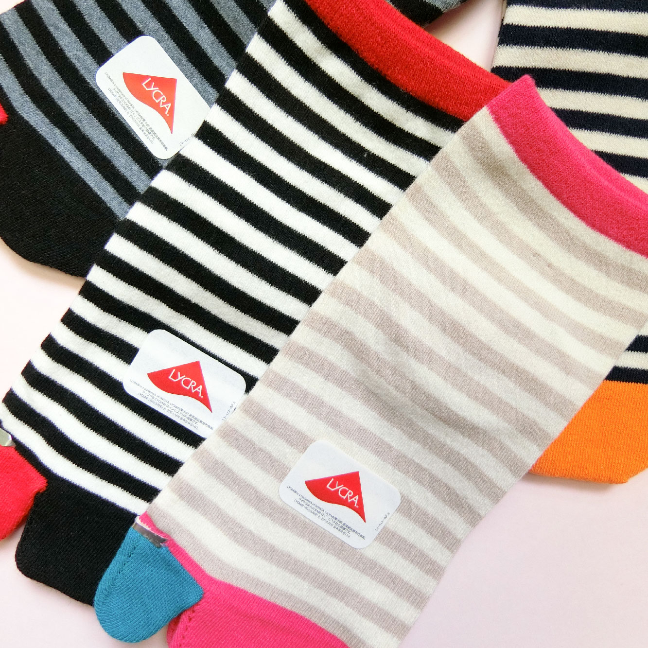 [Kaimei Cotton Industry] 5 pairs set, random and excellent, MIT made in Taiwan, LYCRA, comfortable upgrade, fine stitched two-toe socks, contrasting lines, 22-26cm, , large