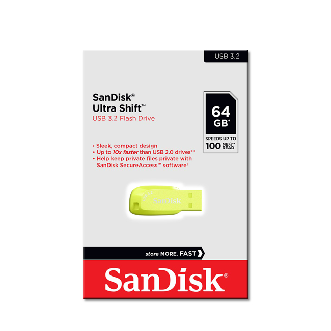 【SanDisk】CZ410 Ultra Shift 64G USB 3.2 螢火黃 隨身碟 速度 100MB/s, , large