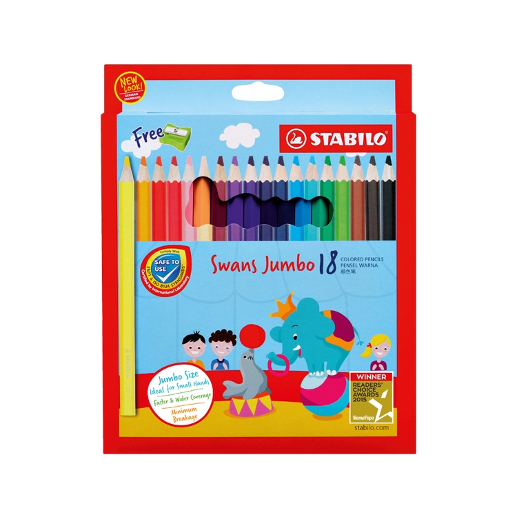 【德國天鵝STABILO】Swans Jumbo 特大油性色鉛筆 兒童適用 筆芯不易斷 好握好畫12色(ST1877J), , large