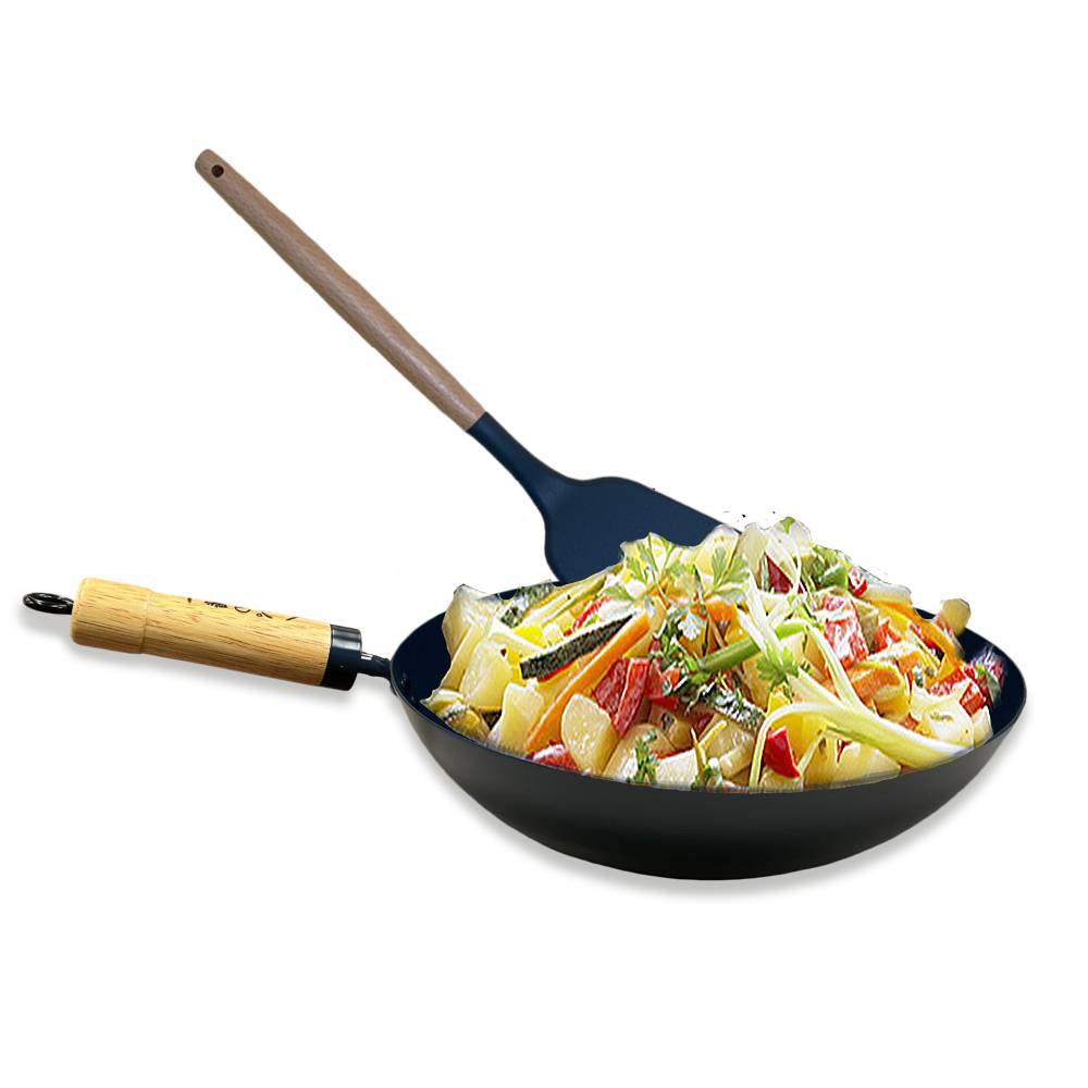 GS MALL 台灣製造 30公分 加厚櫸木柄炒鍋 炒鍋 不沾炒鍋 煎鍋 鐵鍋 鍋具 大炒鍋 30公分炒鍋 不沾鍋, , large