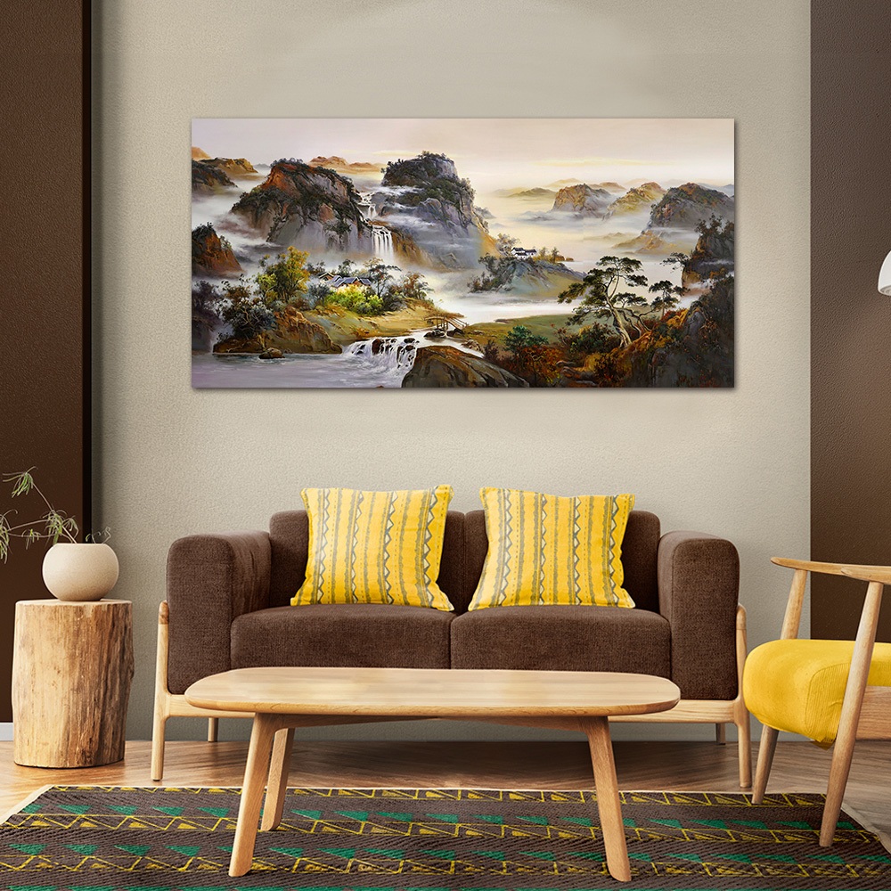 【御畫房】山青水秀 國家一級畫師手繪油畫60×120cm(VF-121), , large