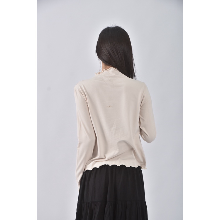 (S) jenny eyelet韓牌質感木耳邊杏色長袖上衣二手衣, , large