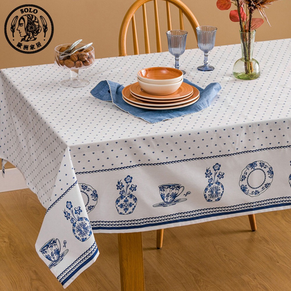 【SOLO Vintage】LCW Home 150x200cm Blue Porcelain Style Table Cloth Made in Turkey, , large
