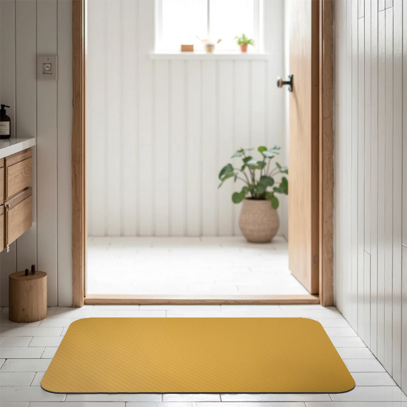 【Monster】 Soft Diatomaceous Earth Absorbent Mat – Diagonal Rhythm Series (60x40cm) – Earth Yellow, , large