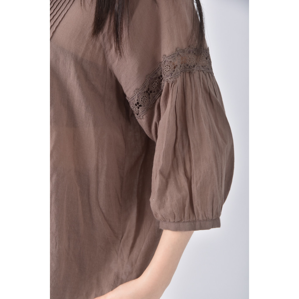 (M) le polka棉質純棉棕色長袖上衣二手衣, , large