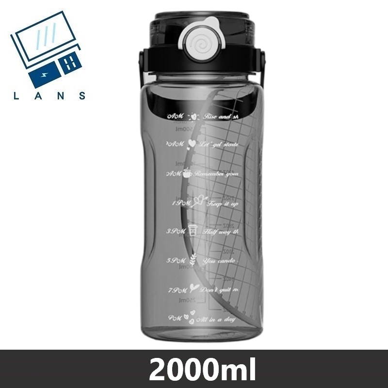 Large-capacity portable water cup, sports water jug, double drinking mouth, high temperature resistance, straw cup, juice cup, filter cup, water jug 2000ML - black , , large