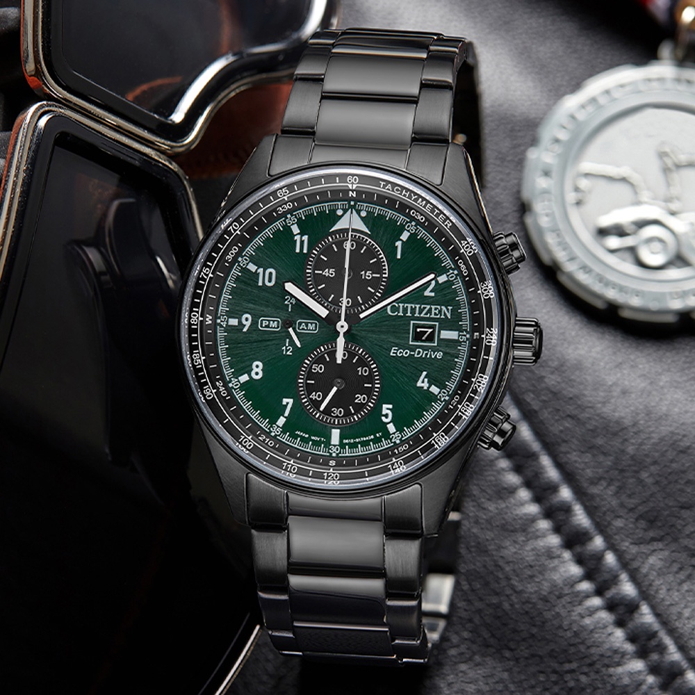CITIZEN 星辰 亞洲限定 Future Force 光動能計時手錶-黑X綠 CA0775-87X, , large