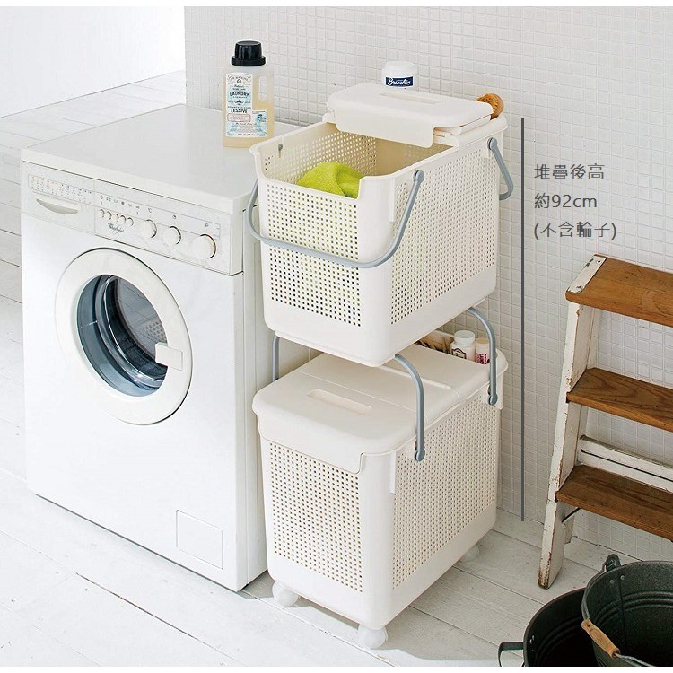 日本Like-it｜可堆疊含蓋多功能收納洗衣籃(單入), , large