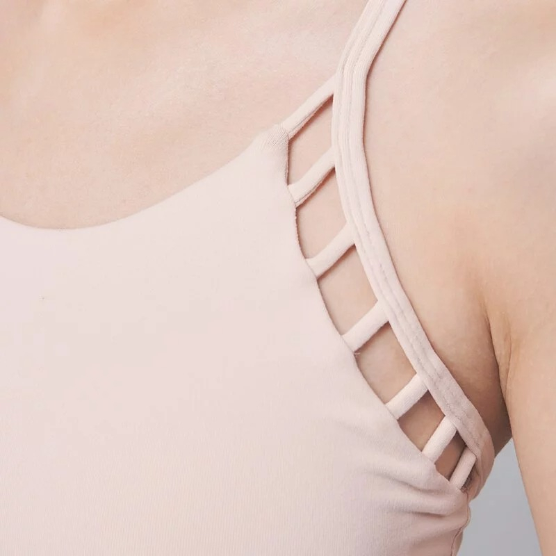 YOGA FLOW Barbie Tank - 細肩帶側邊簍空長版上衣 - 奶油粉 Peach Puff, , large