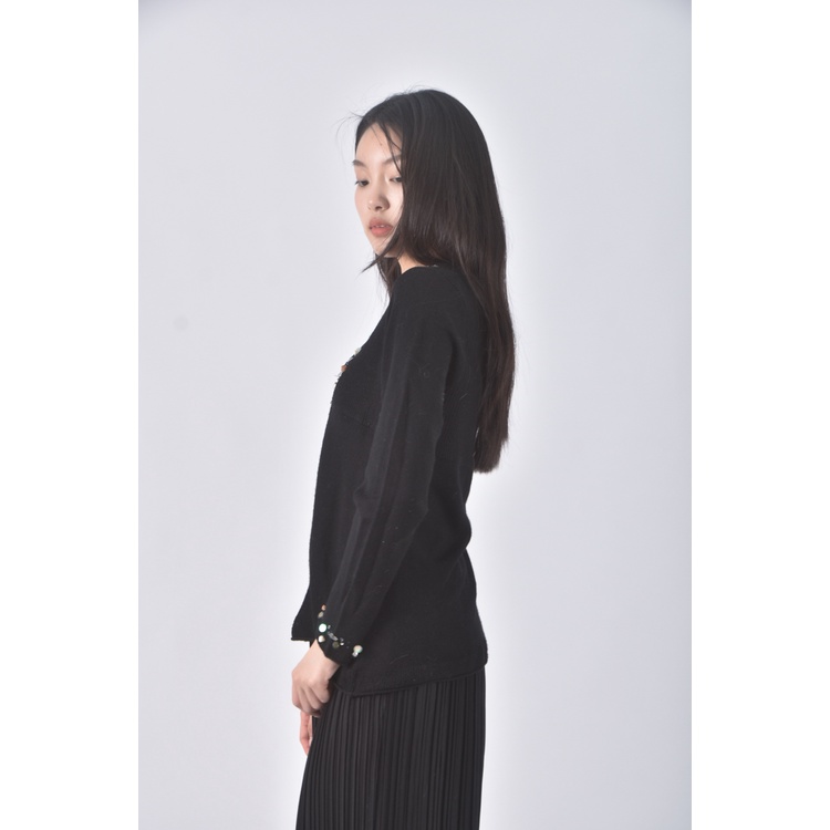 (S) betty s羊毛V領黑色長袖上衣二手衣, , large