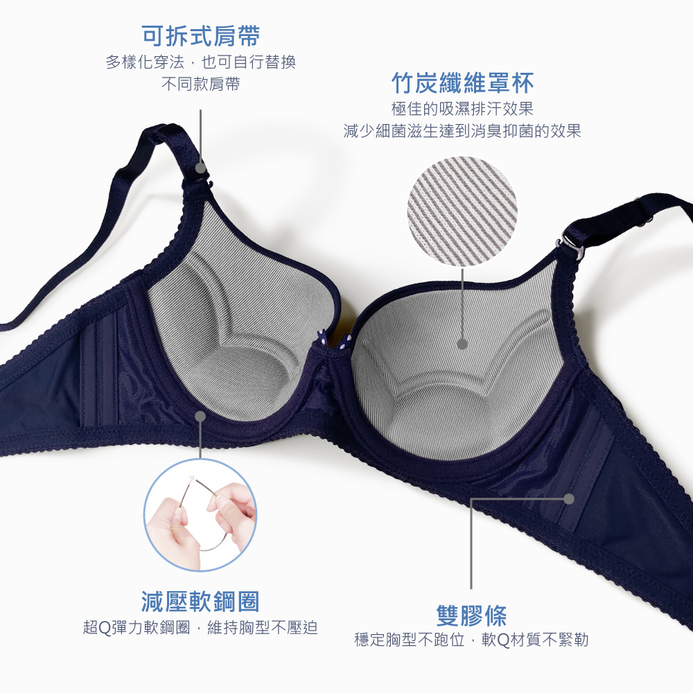 【Clany可蘭霓】 裸感新美學無痕軟鋼圈零著感BCD內衣 海軍藍 6903-57, , large