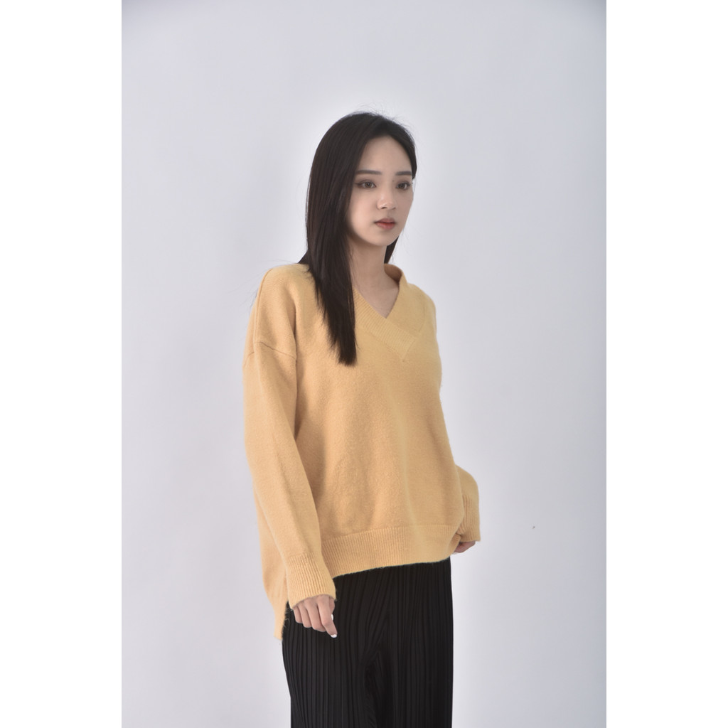 (XL) V領黃色毛衣二手衣, , large